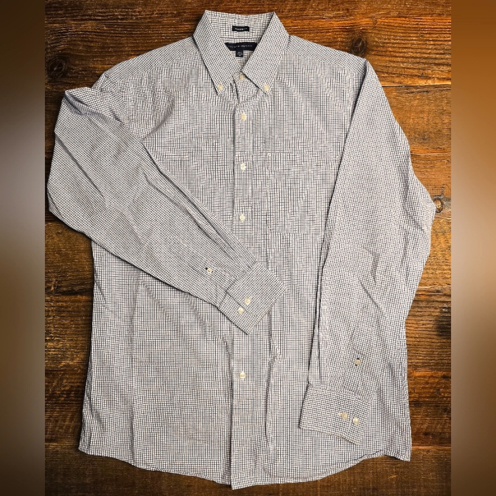 Tommy Hilfiger Blue and White Dress Shirt Classic Style